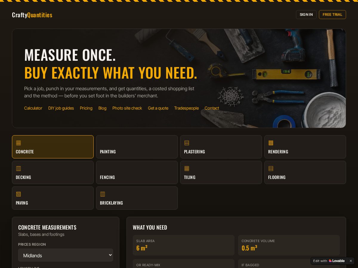 Landing-page snapshot of craftyquantities.com