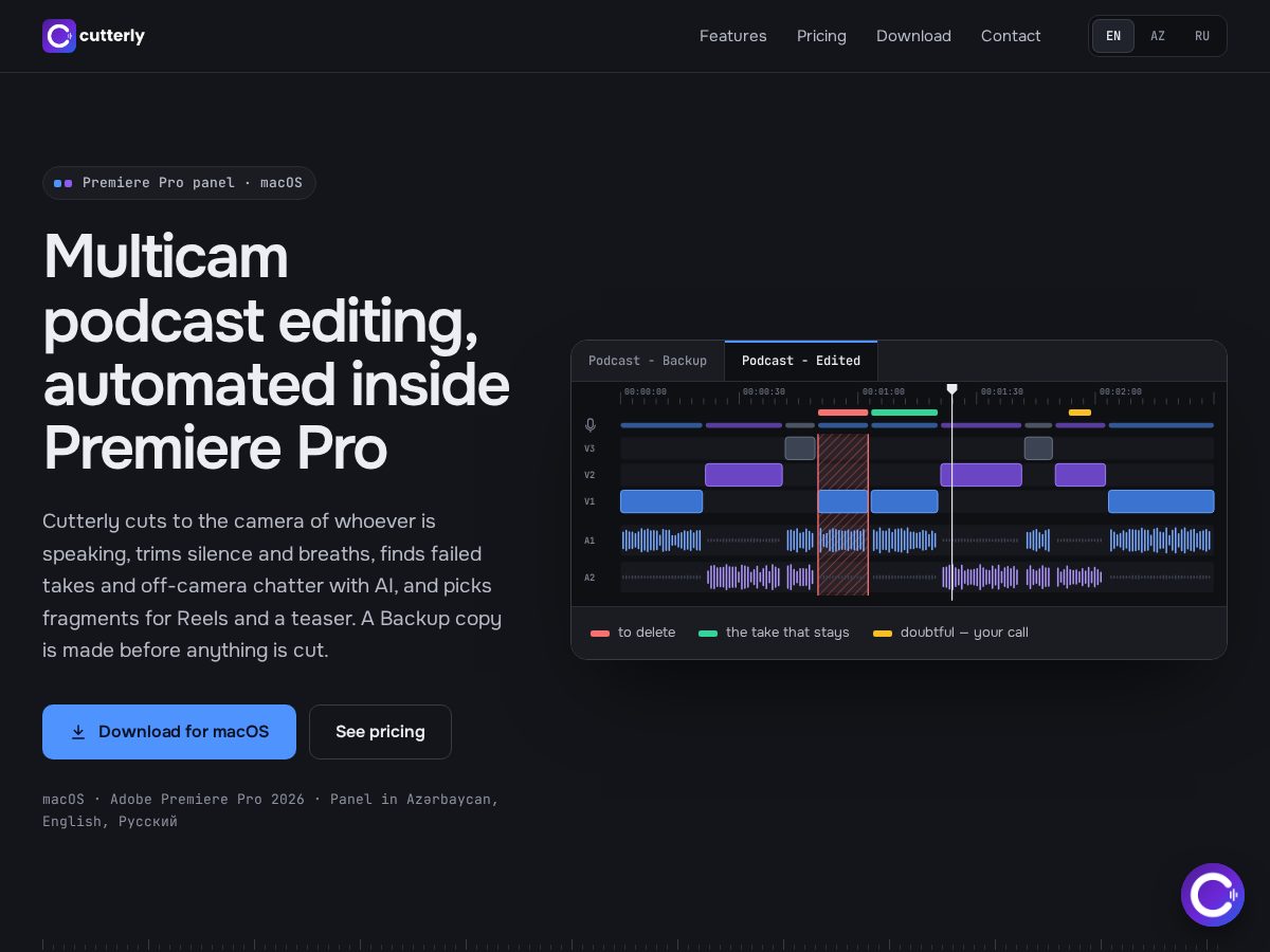 Landing-page snapshot of cutterlyai.com