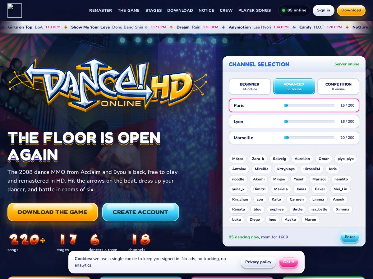 Landing-page snapshot of dancehd.online