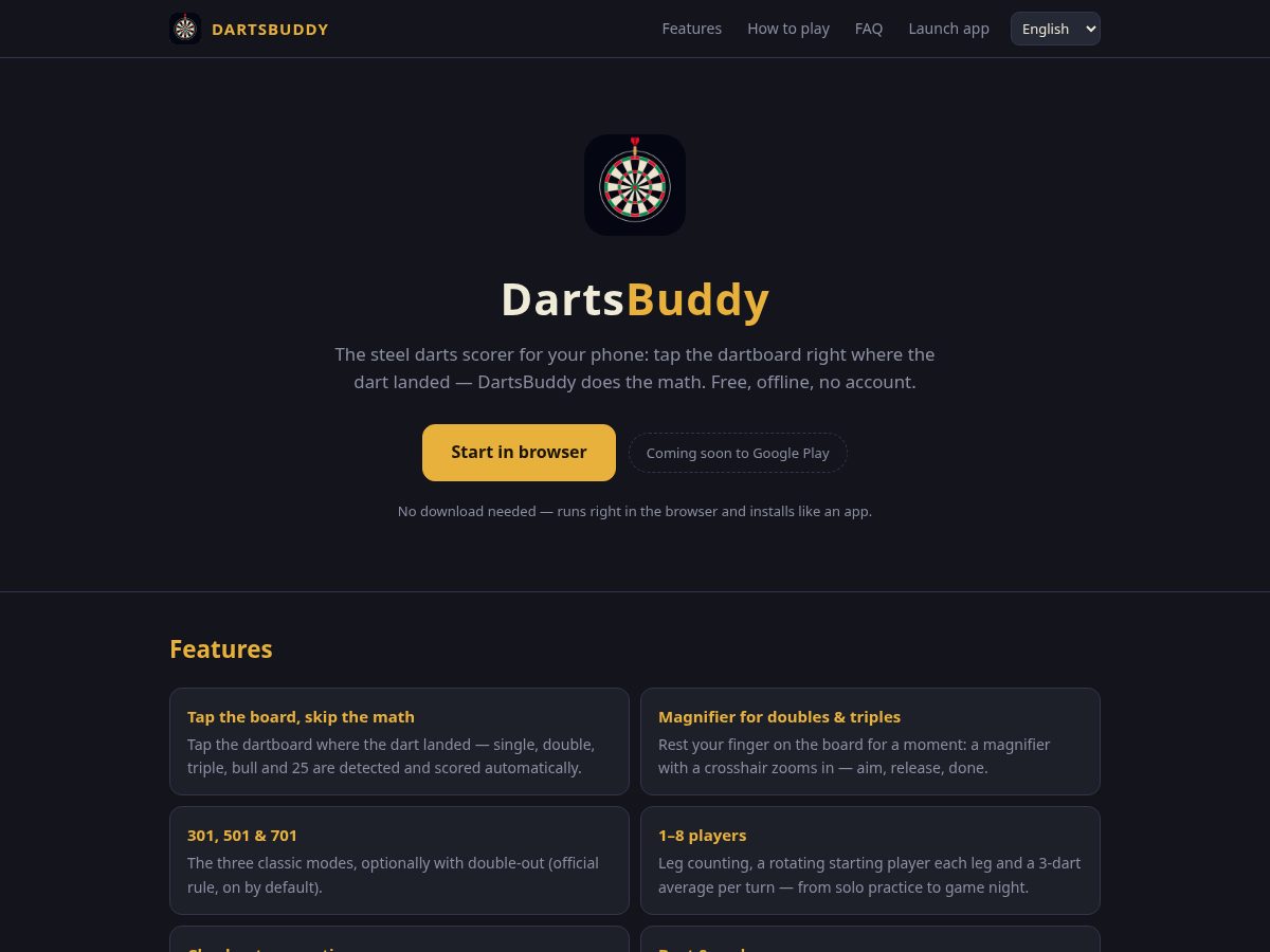 Landing-page snapshot of dartsbuddy.app