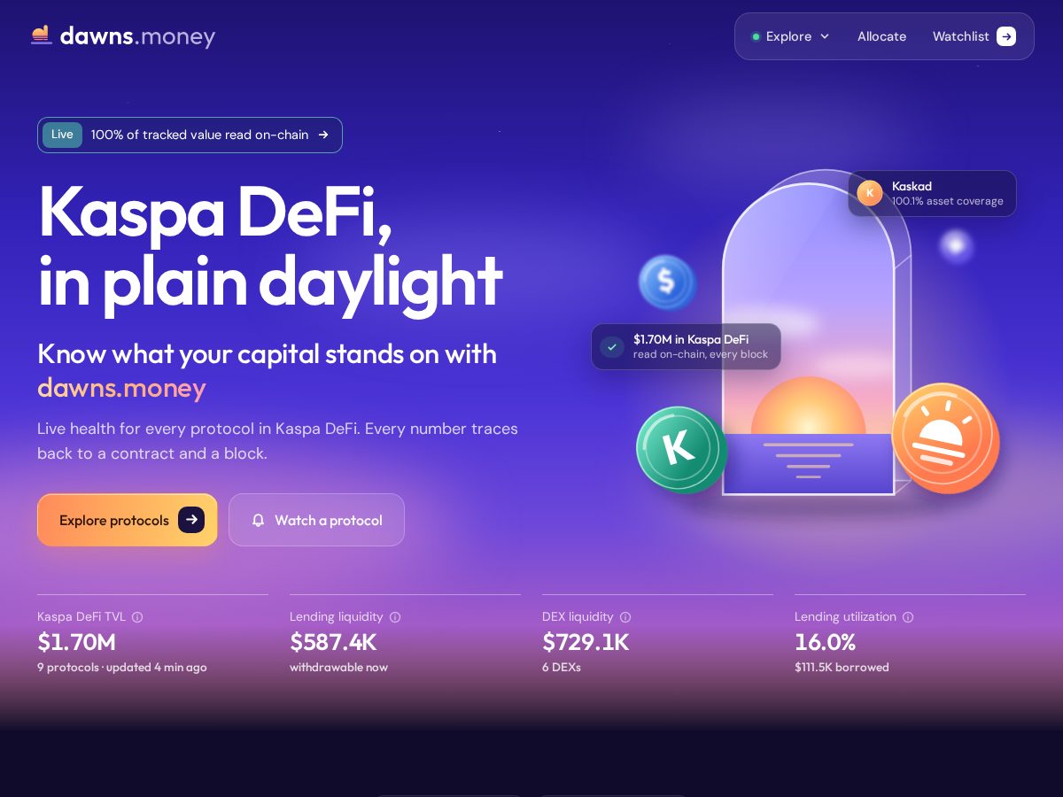 Landing-page snapshot of dawns.money