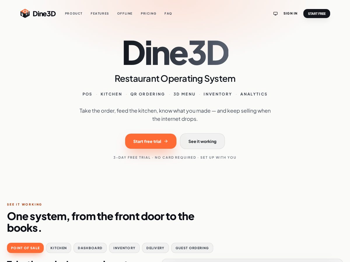 Landing-page snapshot of dine3d.app