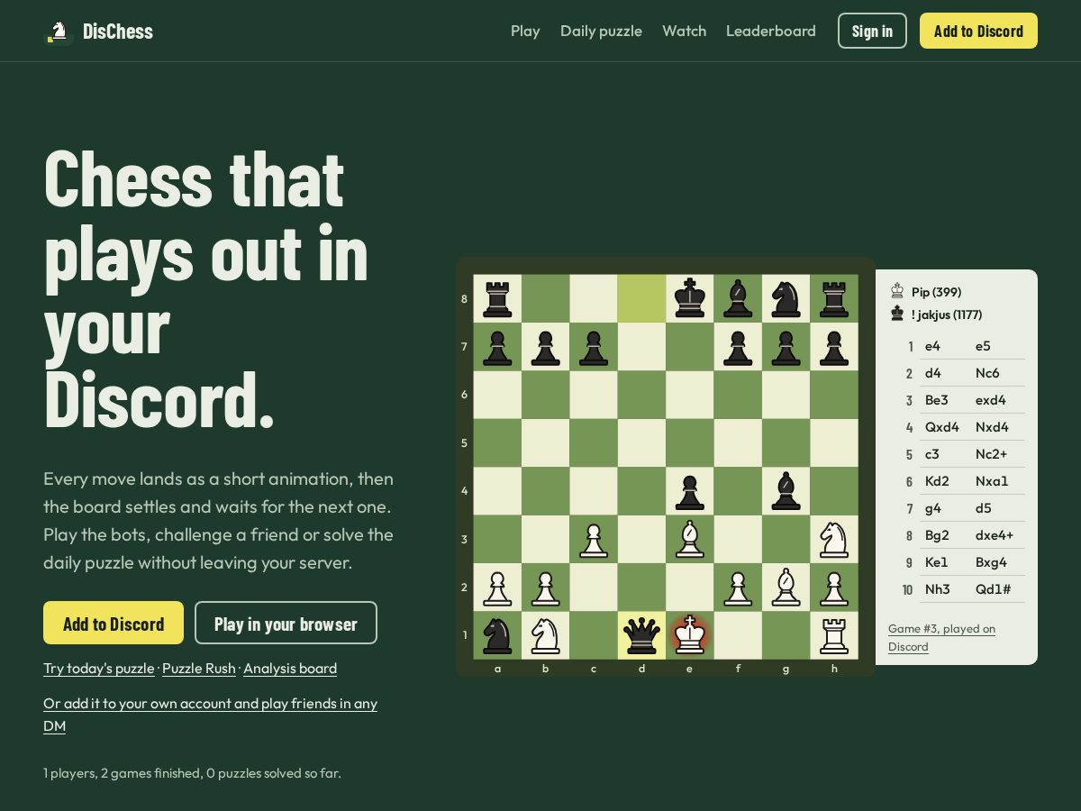 Landing-page snapshot of dischess.com