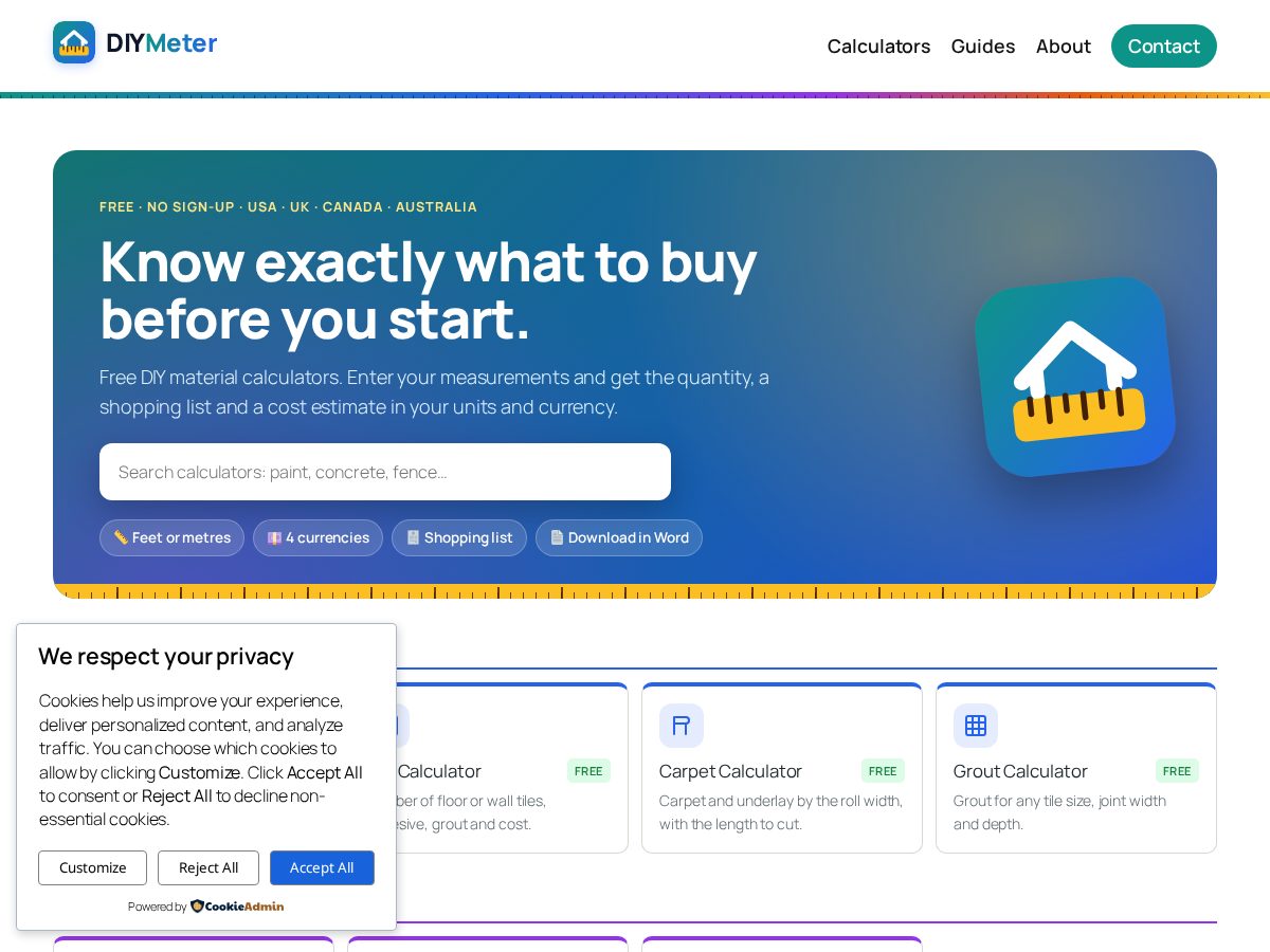 Landing-page snapshot of diymeter.com