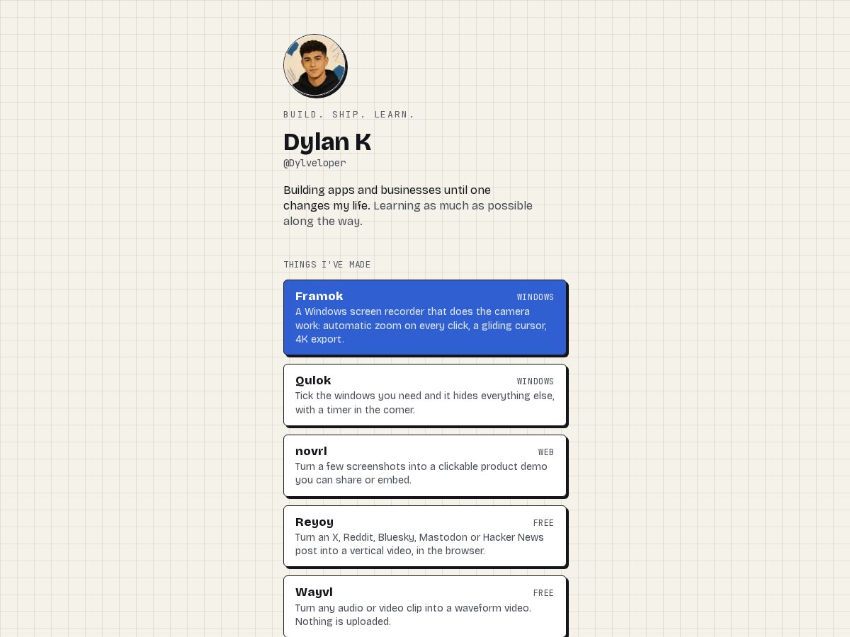 Landing-page snapshot of dylveloper.com