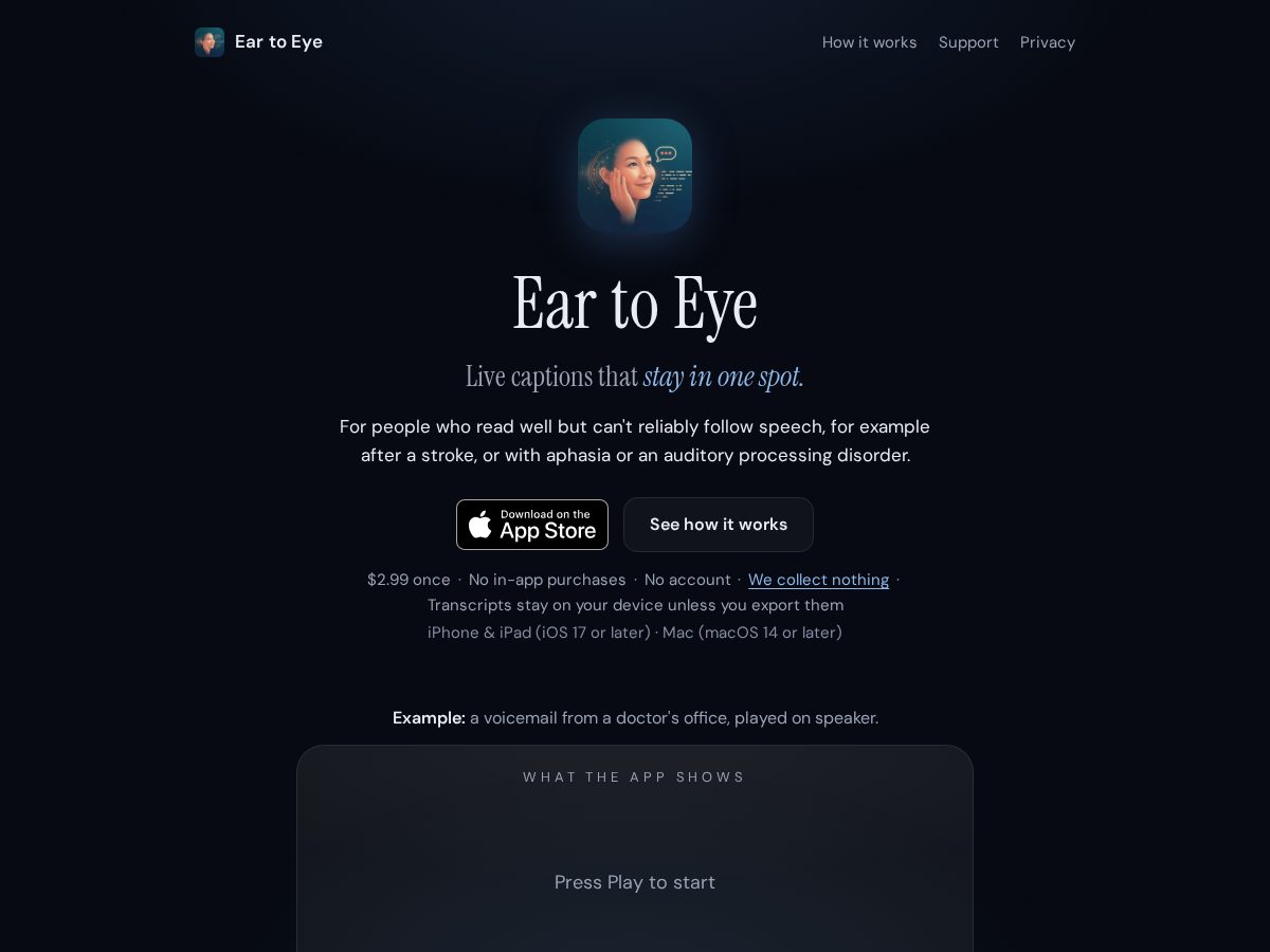 Landing-page snapshot of eartoeye.com