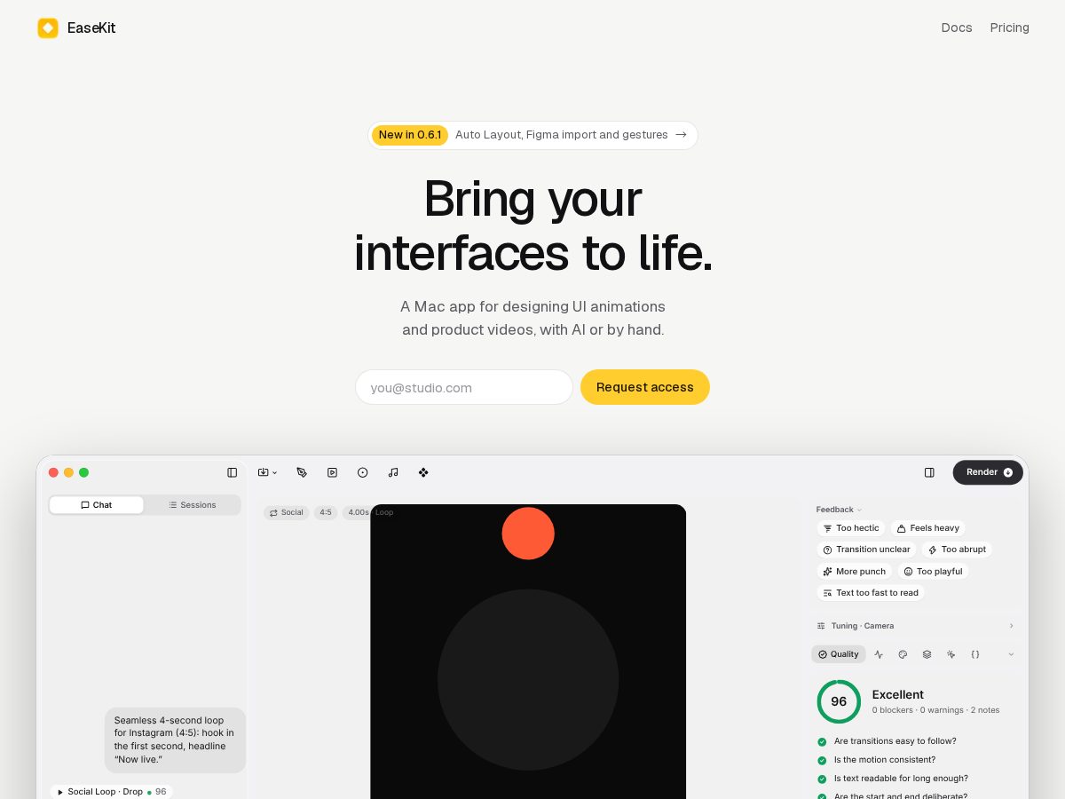Landing-page snapshot of easekit.app