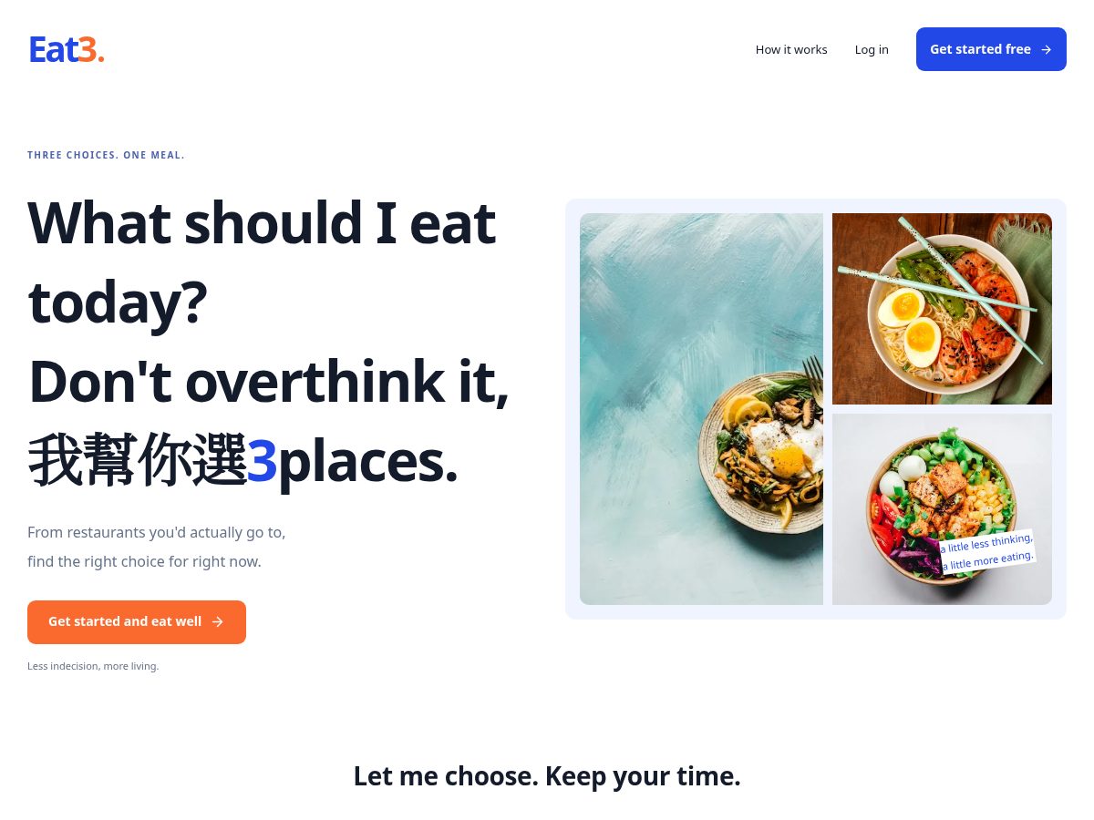 Landing-page snapshot of eat3food.com