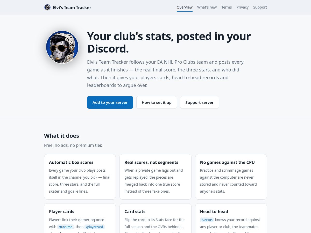 Landing-page snapshot of elviteamtracker.com