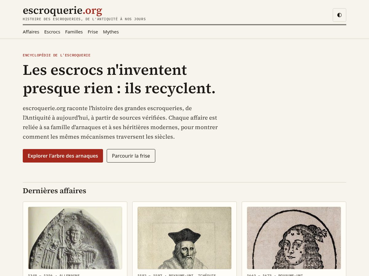 Landing-page snapshot of escroquerie.org