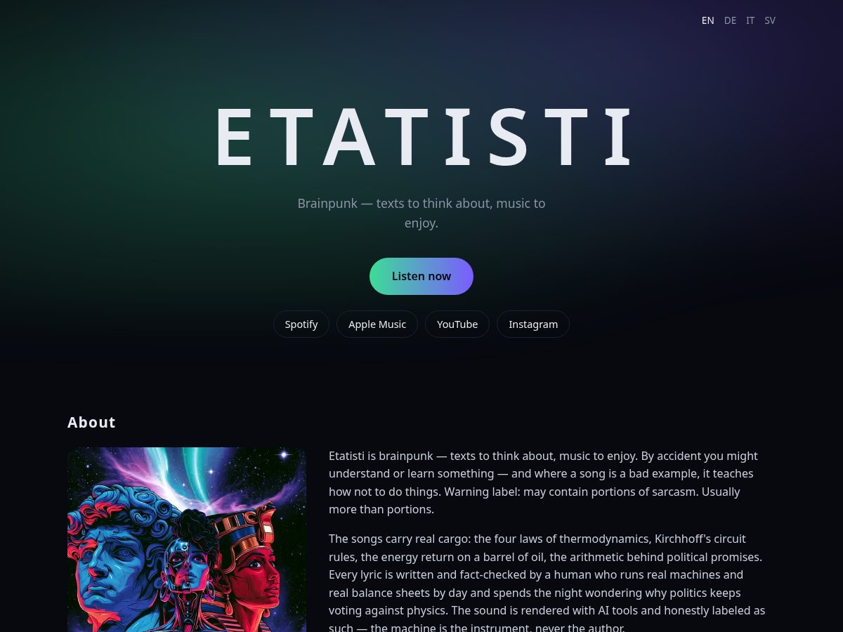 Landing-page snapshot of etatisti.com