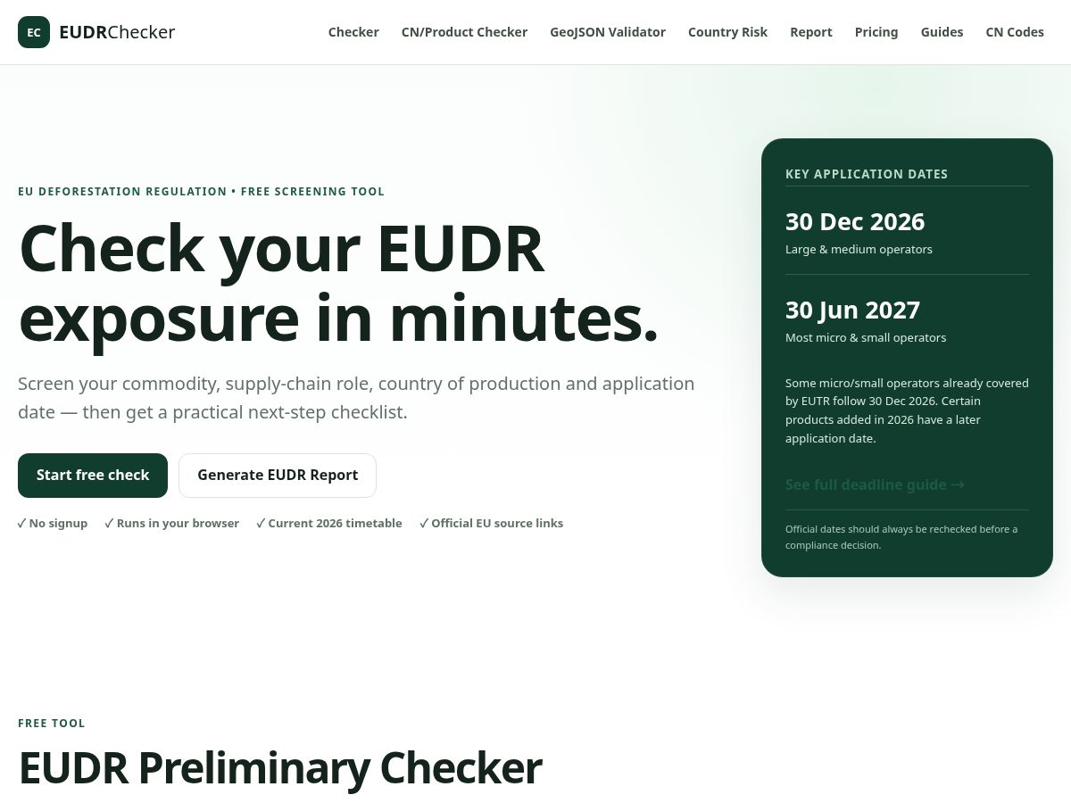 Landing-page snapshot of eudrchecker.com