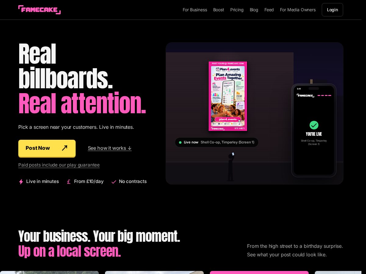 Landing-page snapshot of famecakehq.com