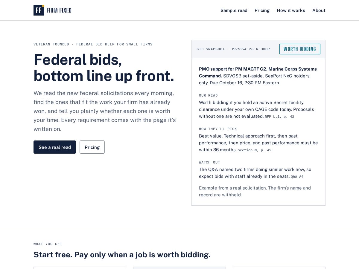 Landing-page snapshot of firmfixed.com