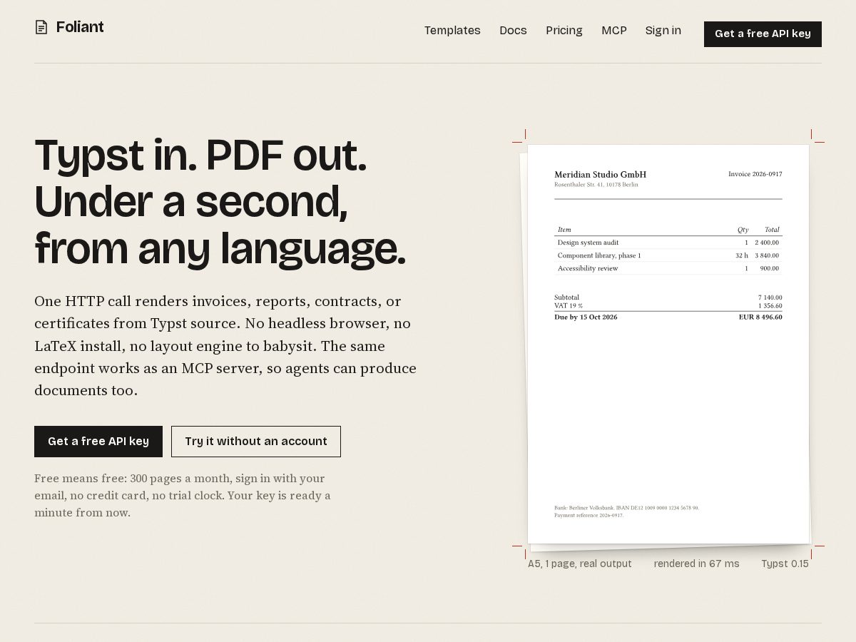 Landing-page snapshot of foliant.cloud