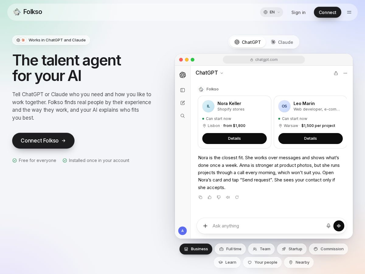 Landing-page snapshot of folkso.app
