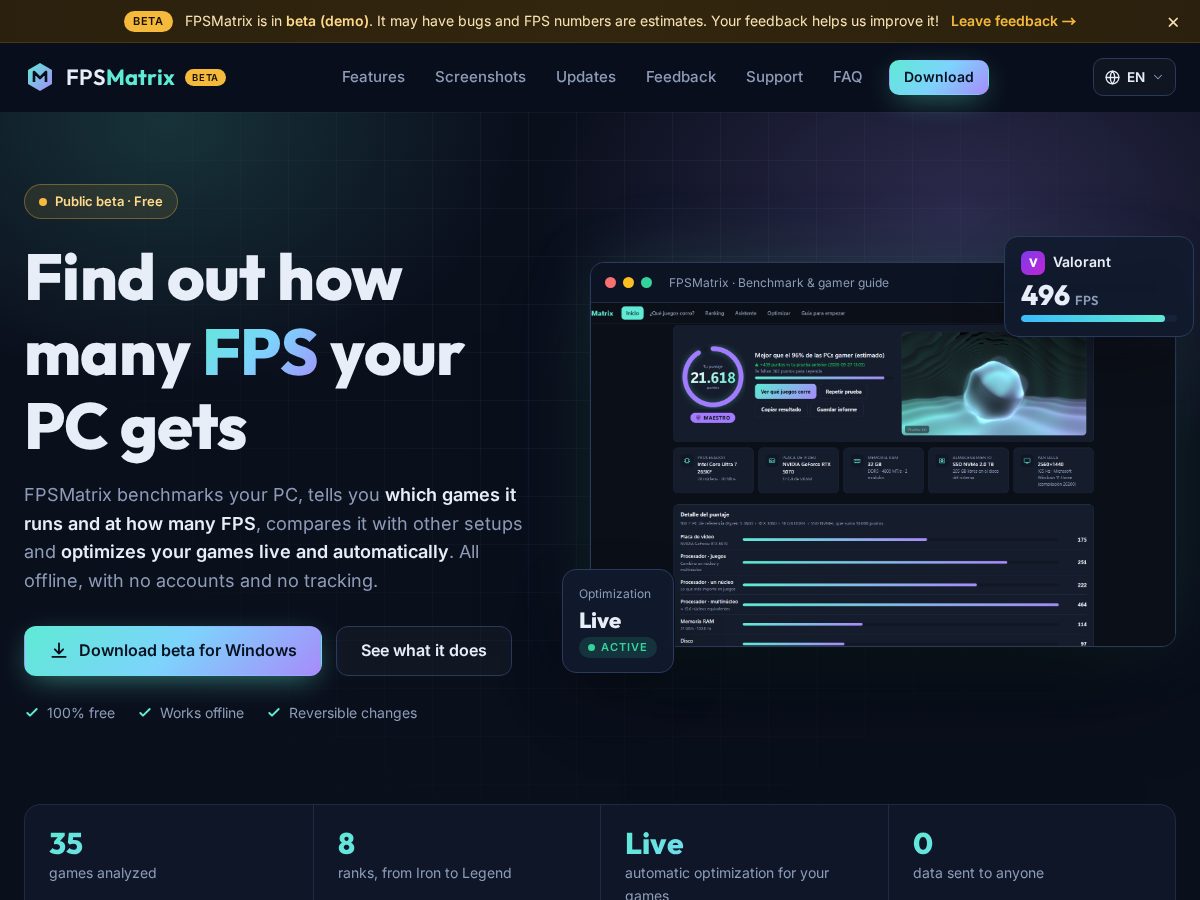 Landing-page snapshot of fpsmatrix.com