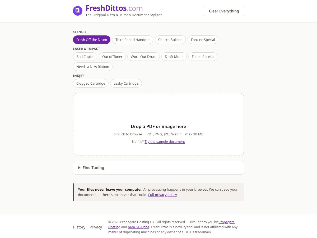 Landing-page snapshot of freshdittos.com