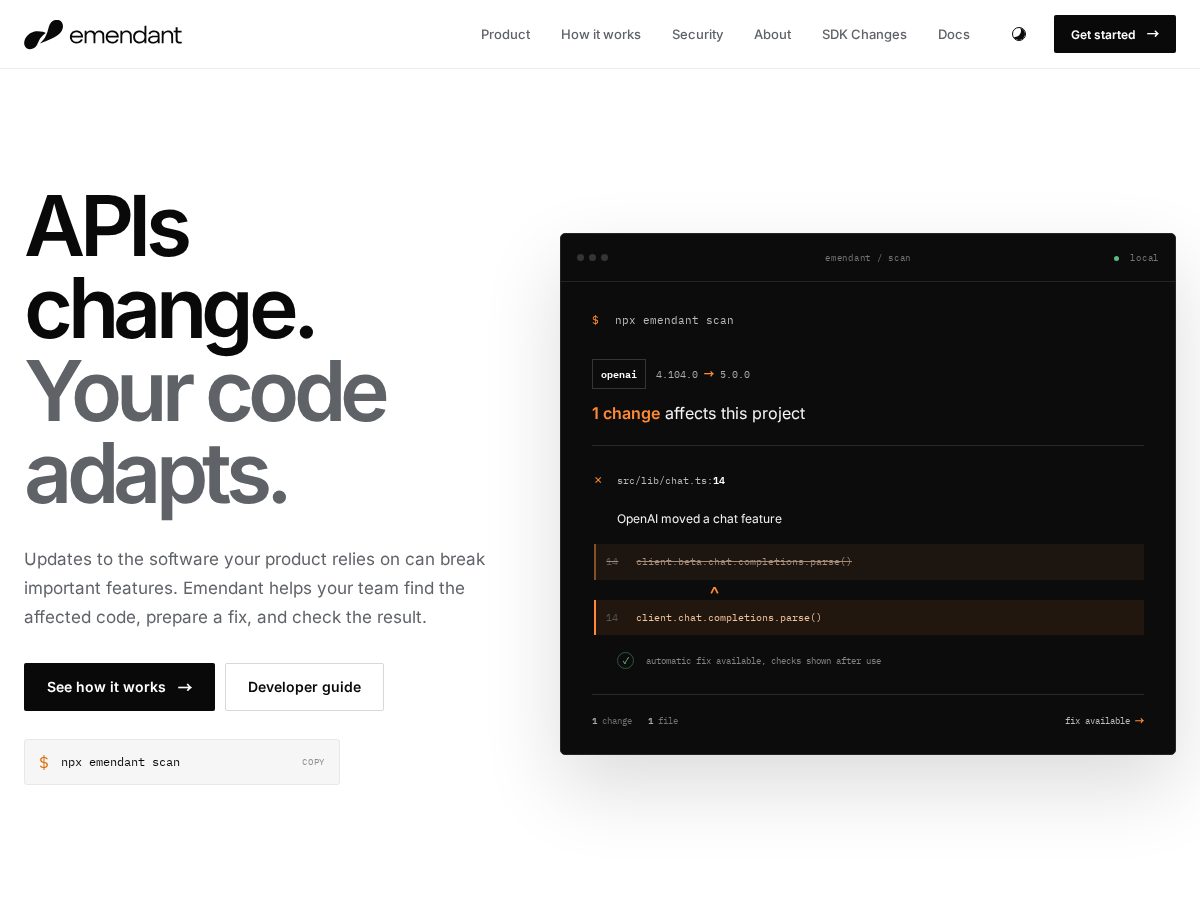 Landing-page snapshot of getemendant.com