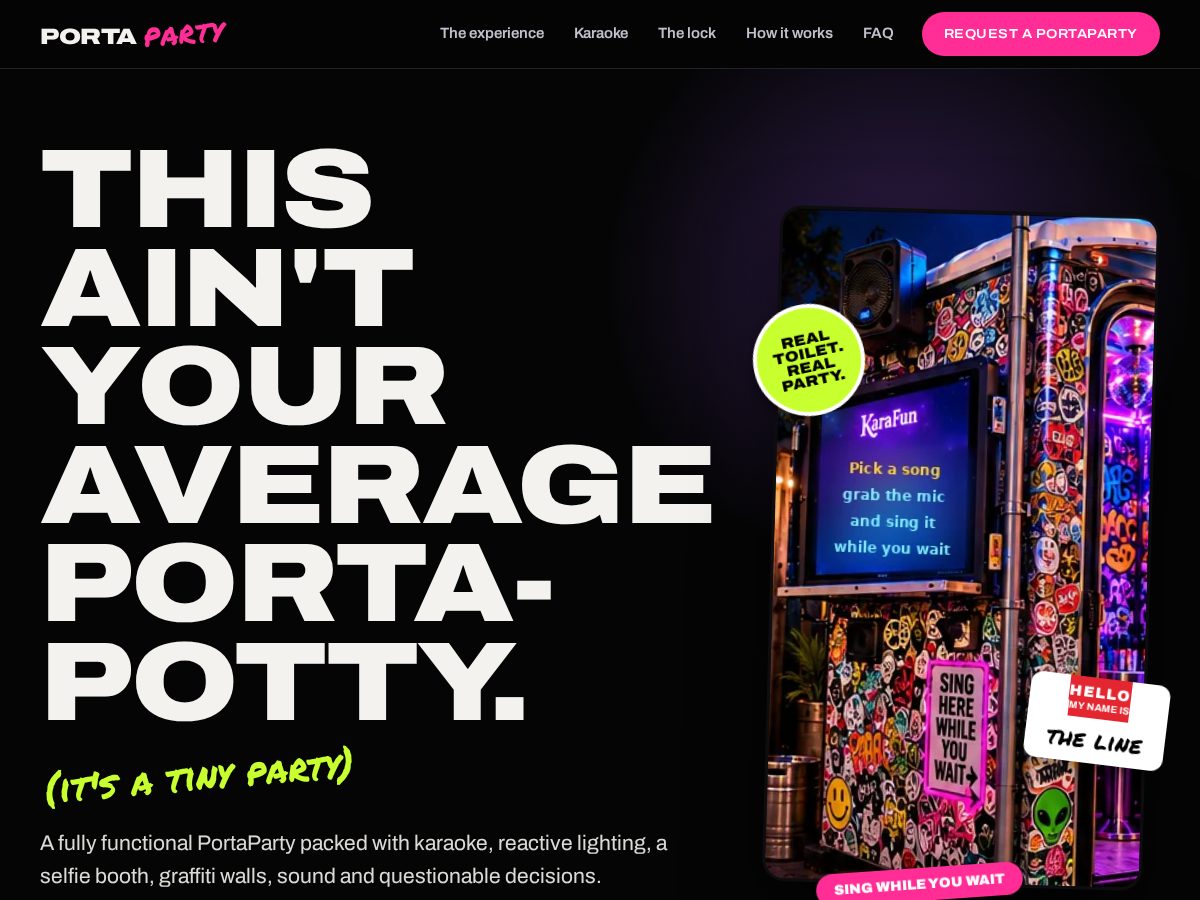 Landing-page snapshot of getportaparty.com