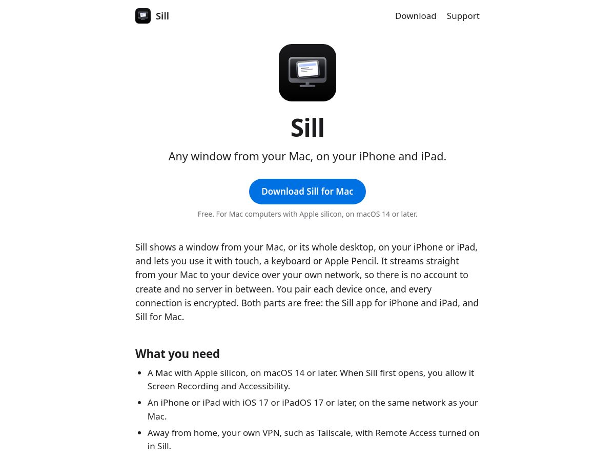 Landing-page snapshot of getsill.app