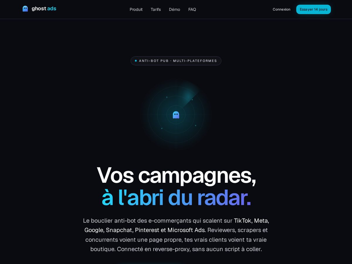 Landing-page snapshot of ghostadsapp.com