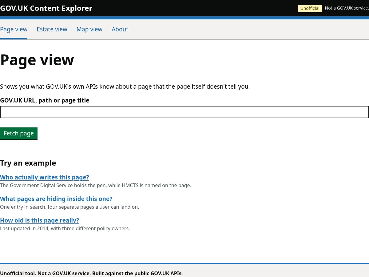 Landing-page snapshot of govukcontentexplorer.com