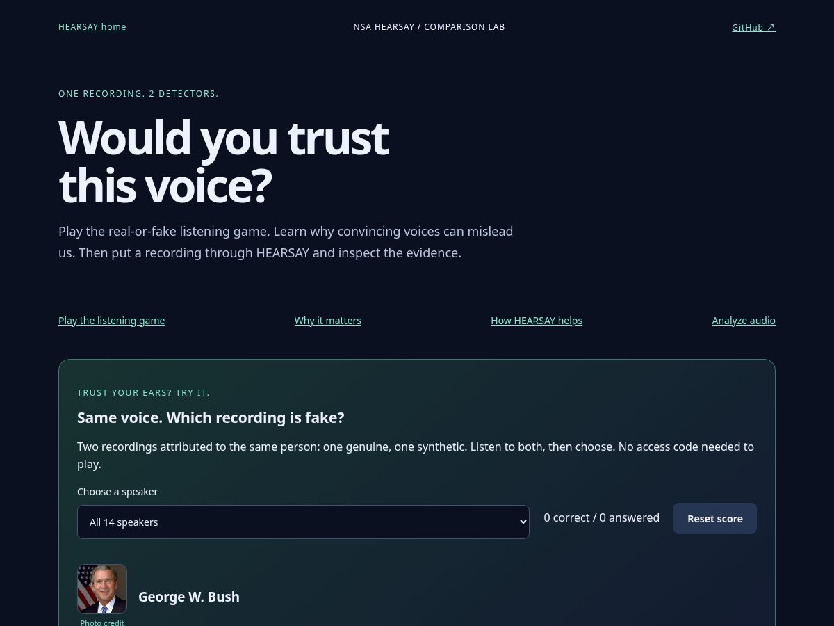 Landing-page snapshot of hearsay-ai.tech