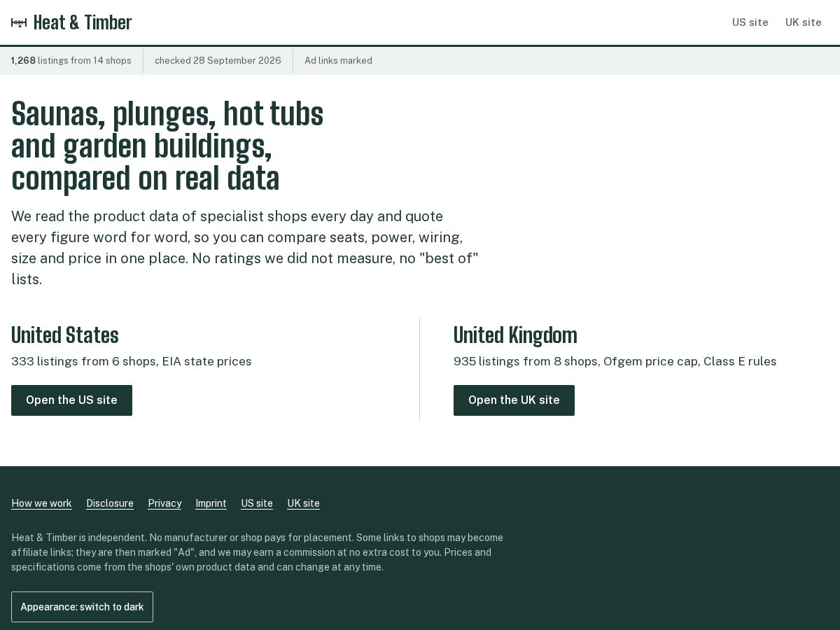 Landing-page snapshot of heatandtimber.com