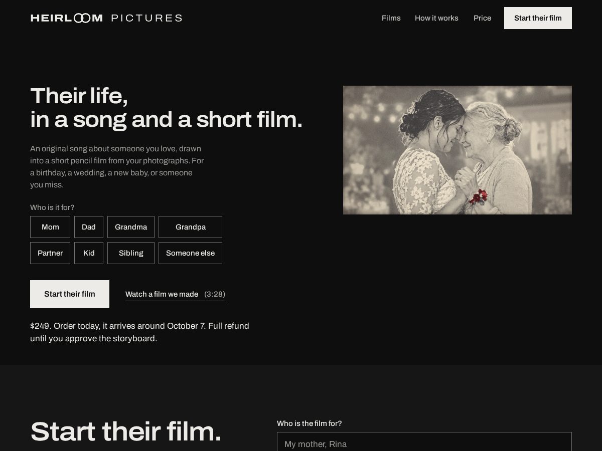 Landing-page snapshot of heirloom.pictures
