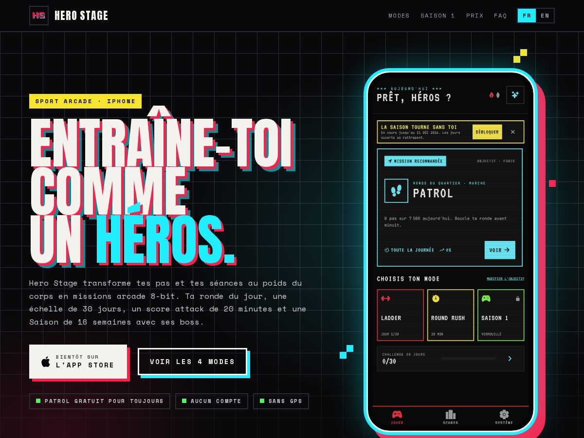Landing-page snapshot of herostage.app