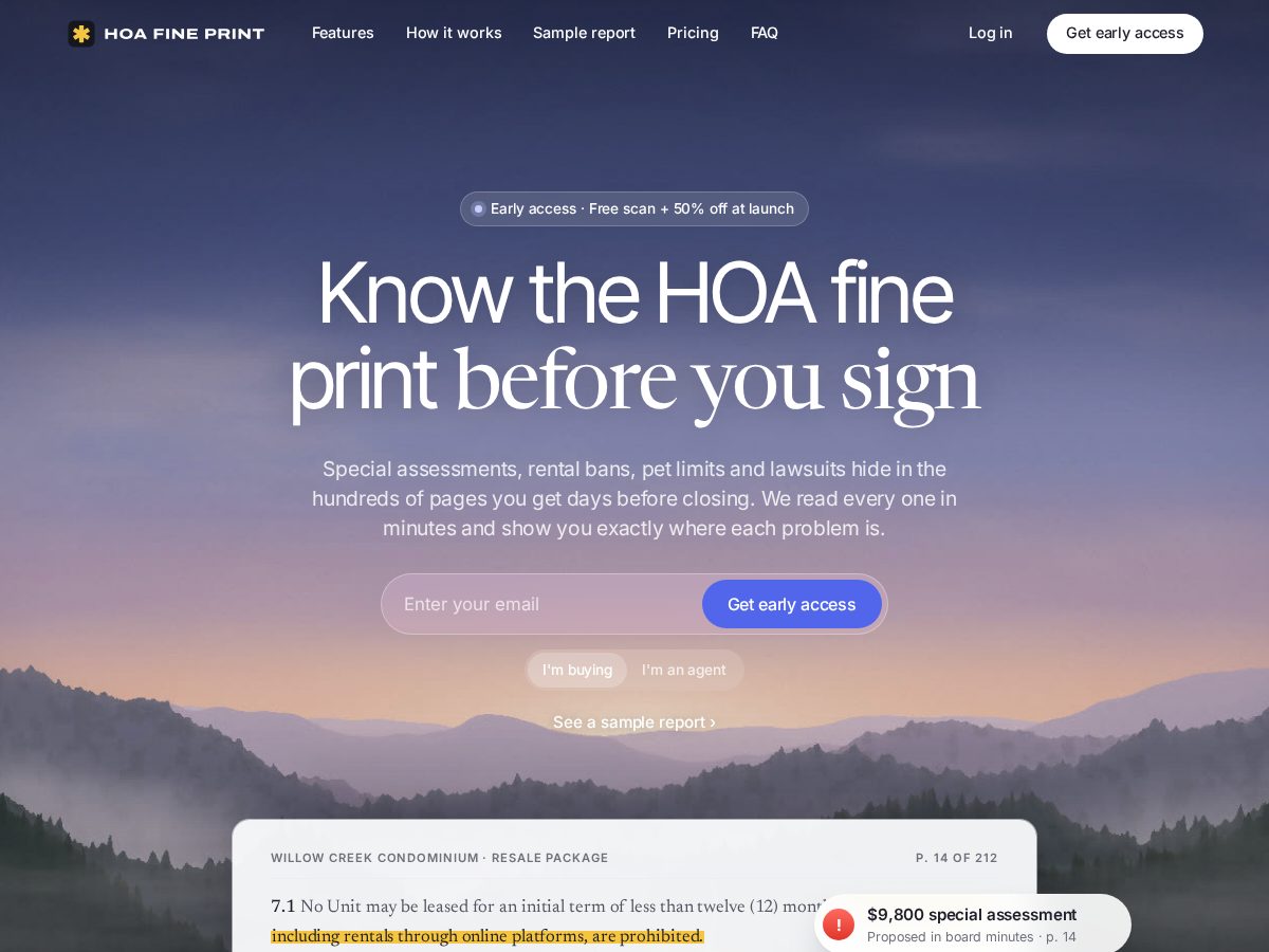 Landing-page snapshot of hoafineprint.com