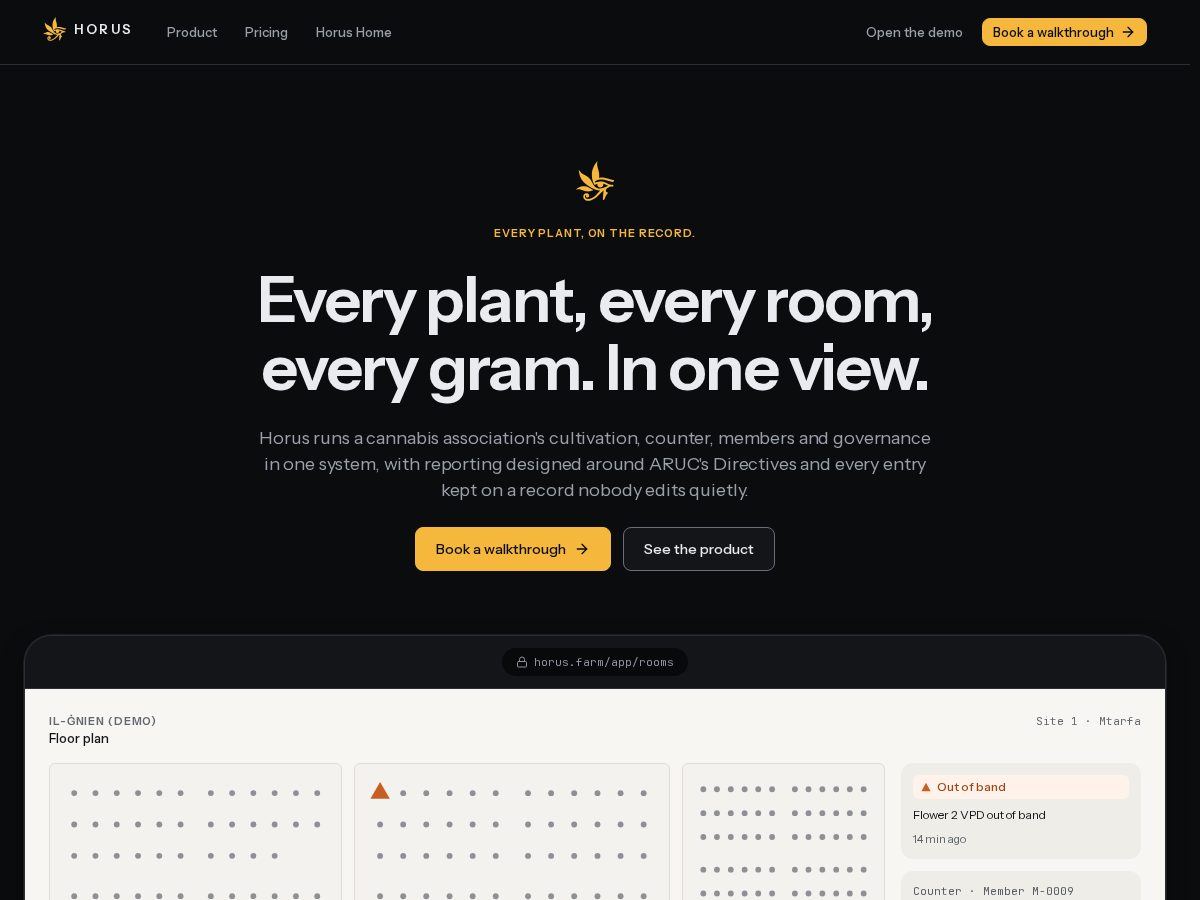 Landing-page snapshot of horus.farm