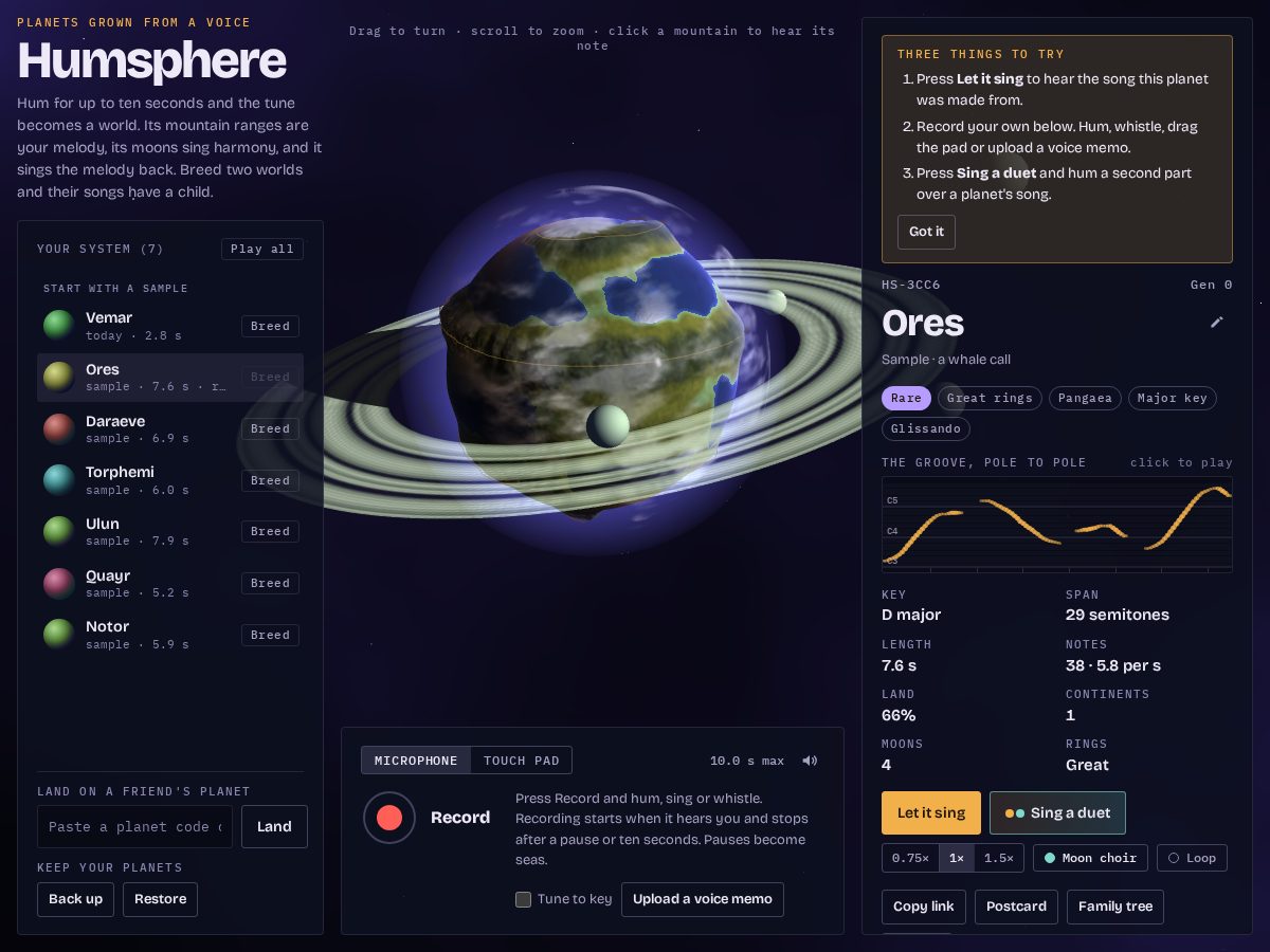 Landing-page snapshot of humsphere.app