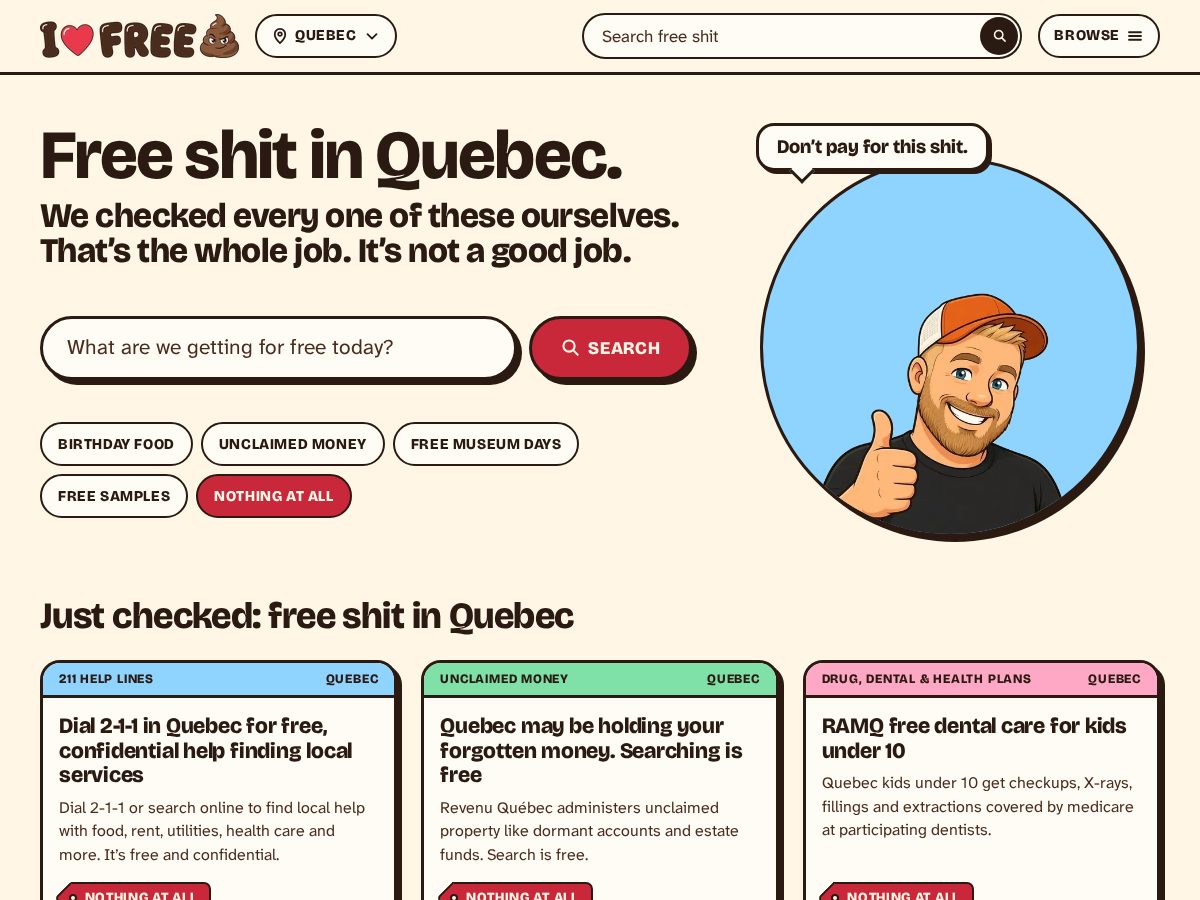 Landing-page snapshot of ilovefreeshit.com