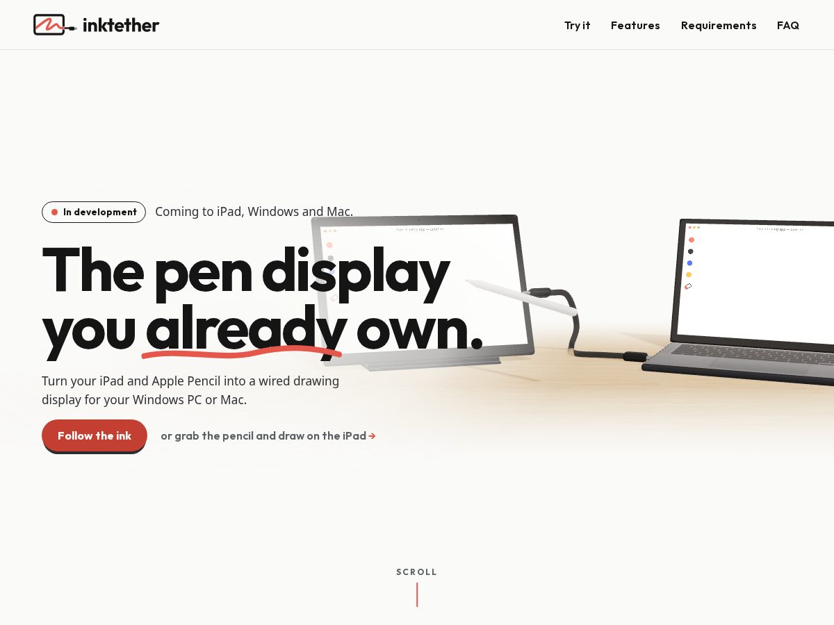 Landing-page snapshot of inktether.com