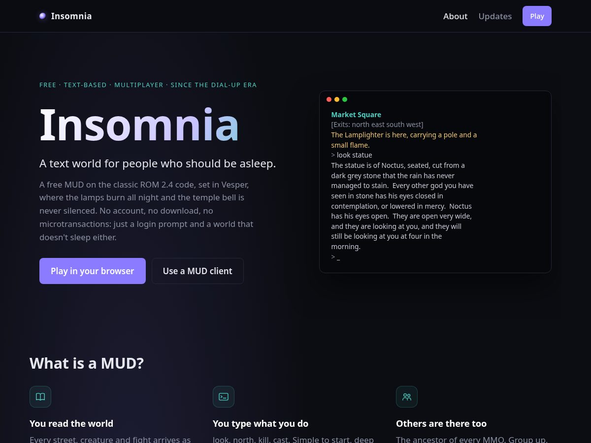 Landing-page snapshot of insomniamud.com