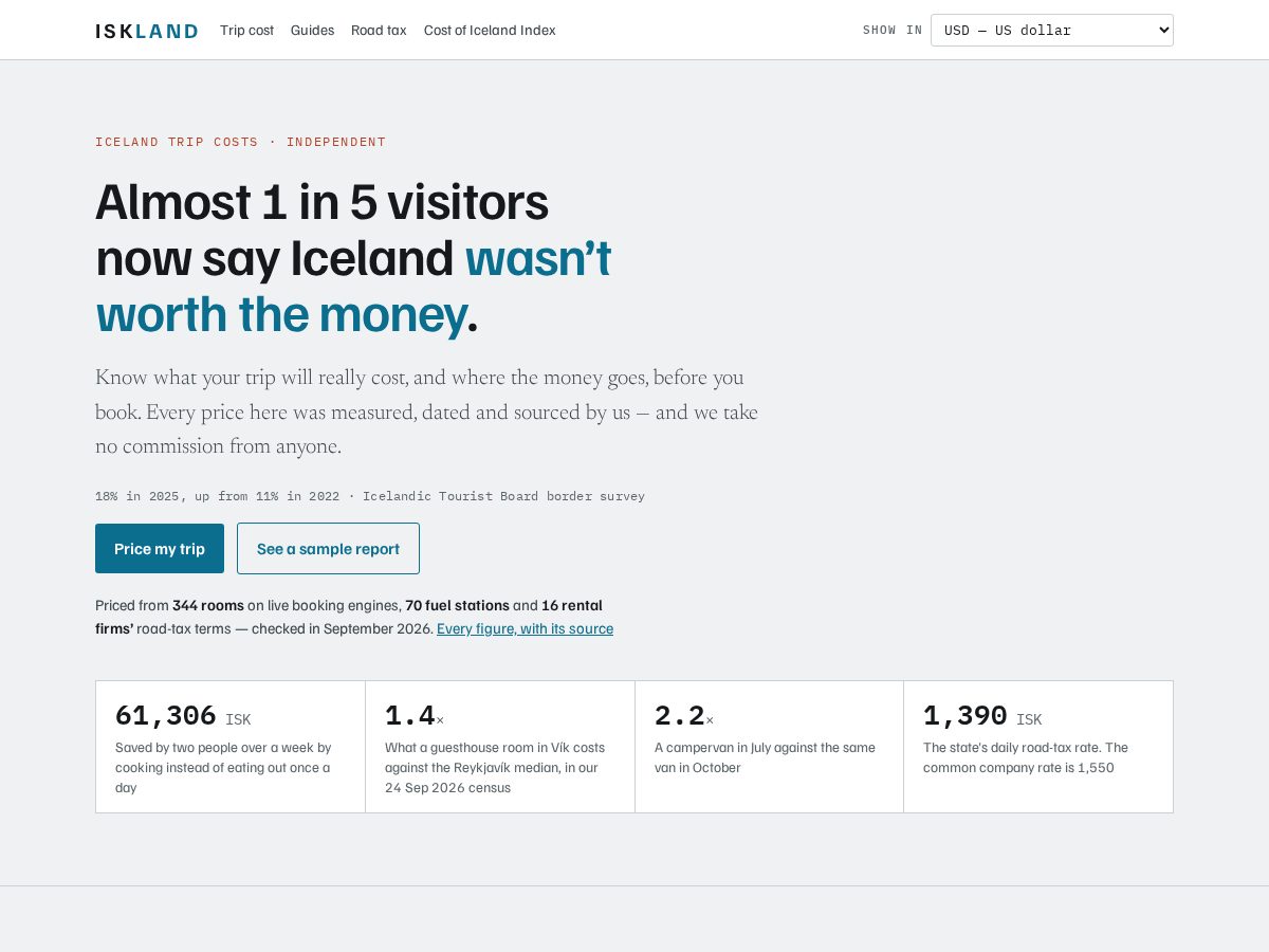Landing-page snapshot of iskland.com