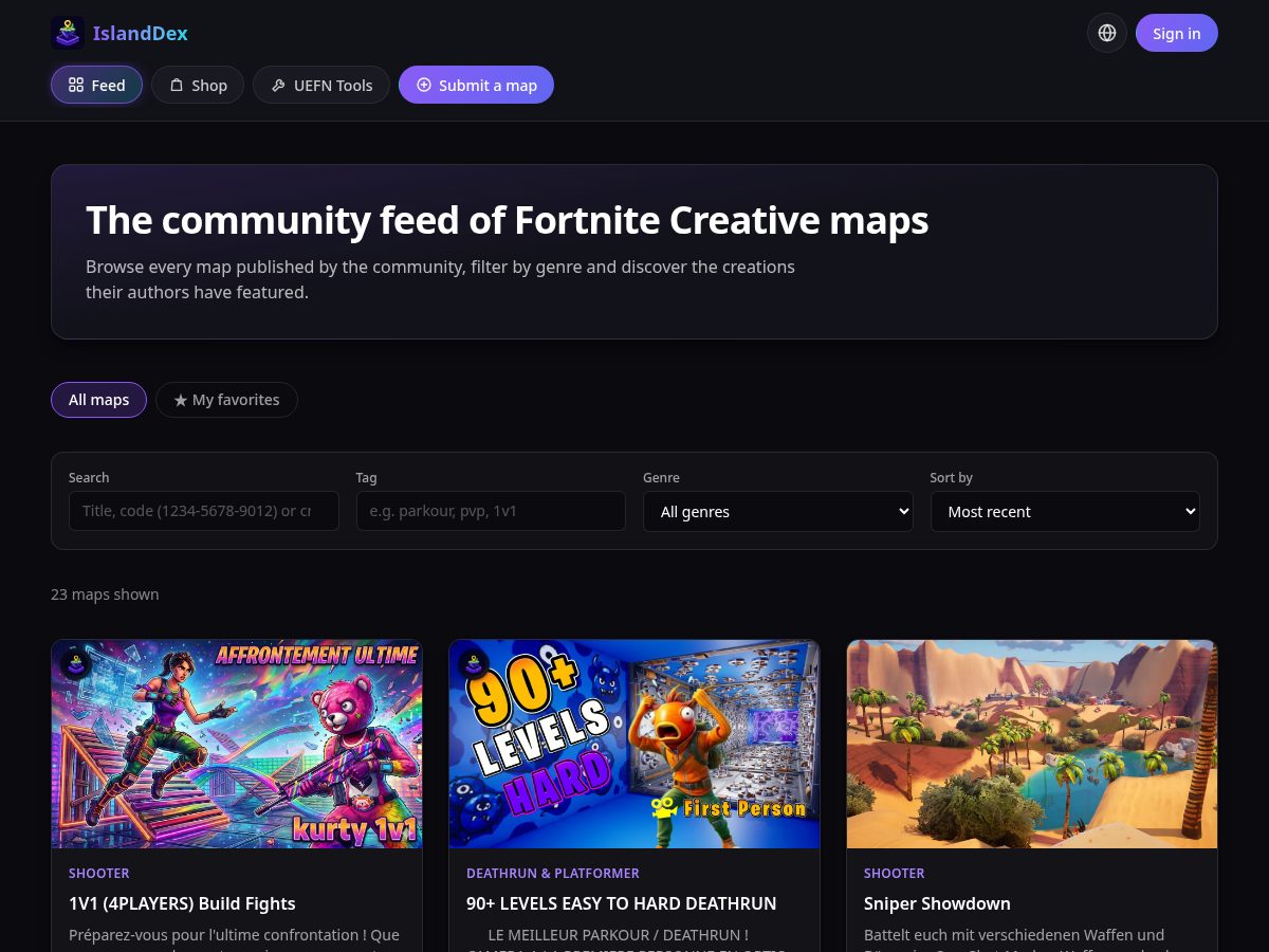 Landing-page snapshot of islanddex.com