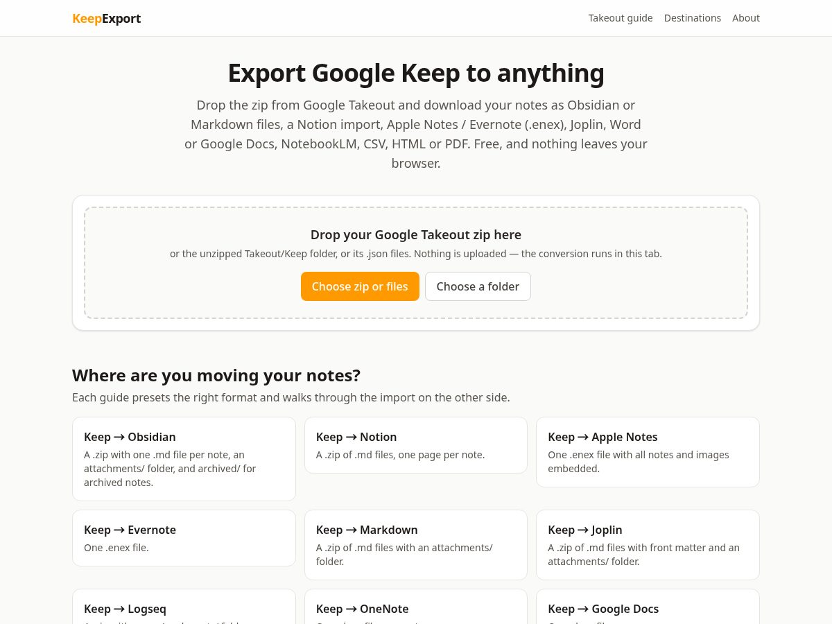 Landing-page snapshot of keepexport.com