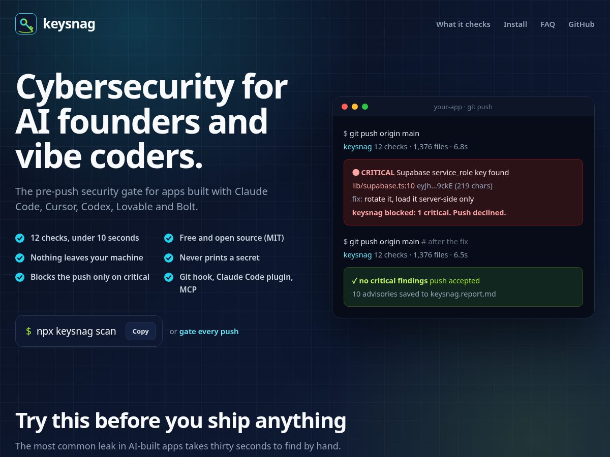 Landing-page snapshot of keysnag.com