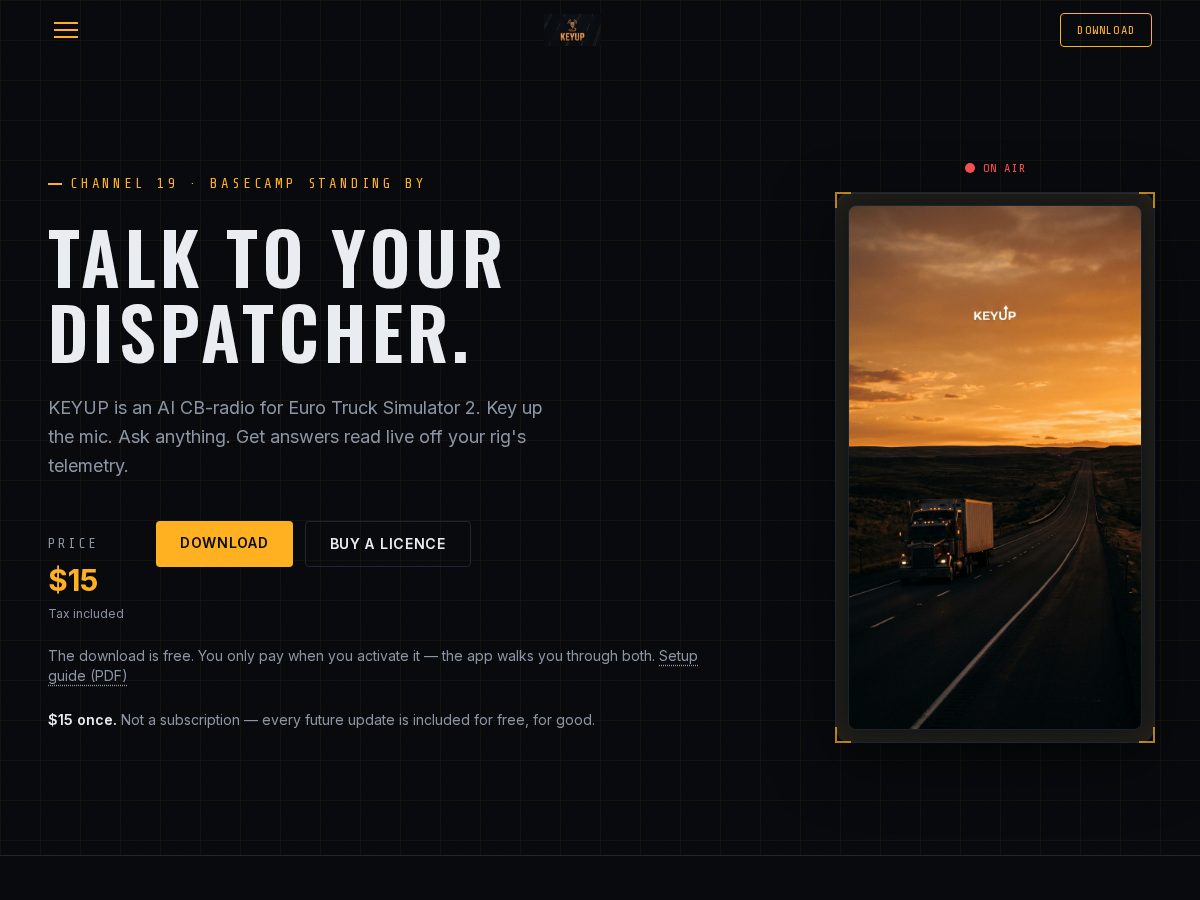 Landing-page snapshot of keyup.download