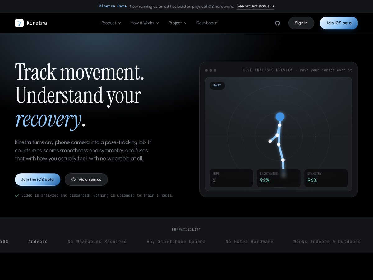 Landing-page snapshot of kinetraapp.com