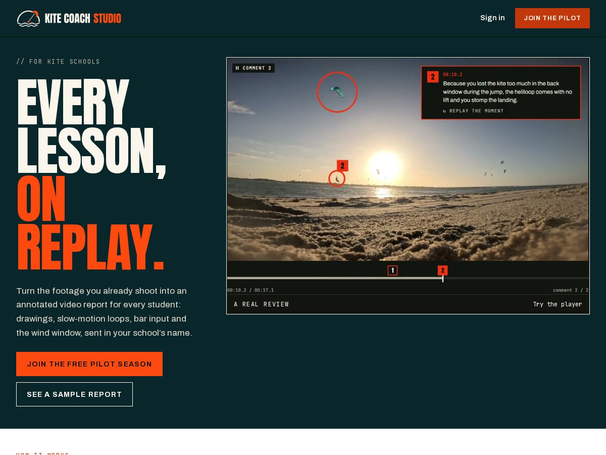 Landing-page snapshot of kitecoachstudio.com