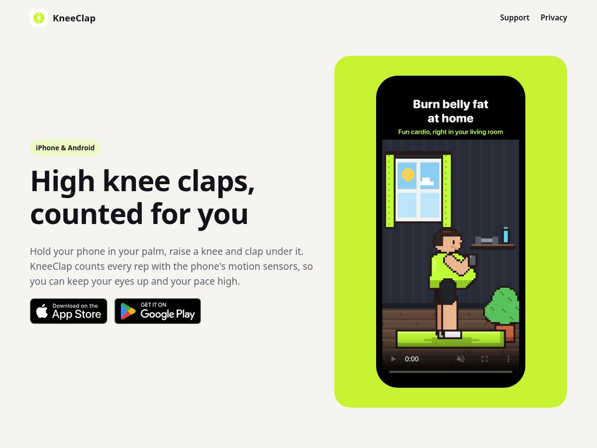 Landing-page snapshot of kneeclap.app