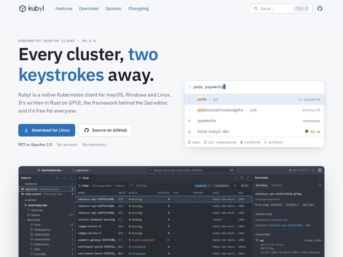 Landing-page snapshot of kubyl.dev