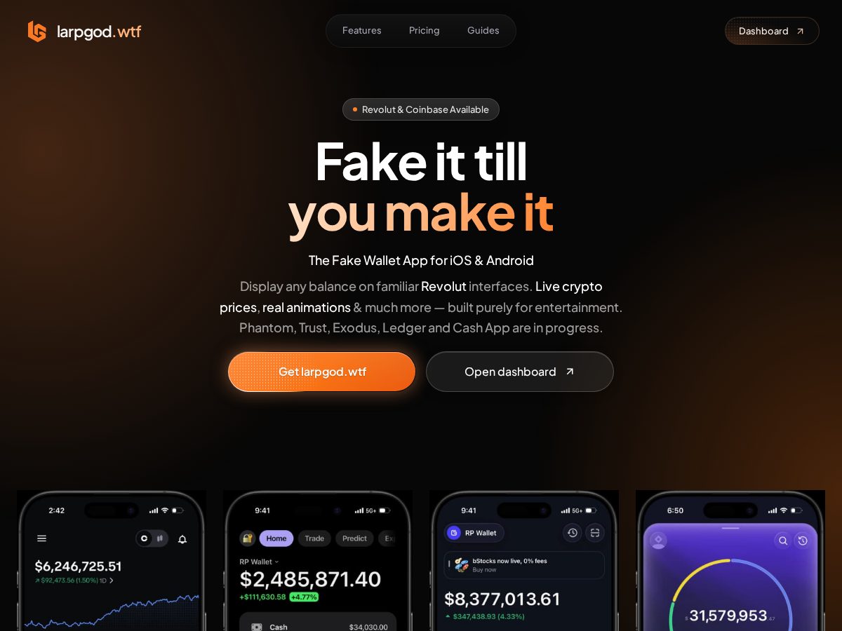 Landing-page snapshot of larpgod.wtf