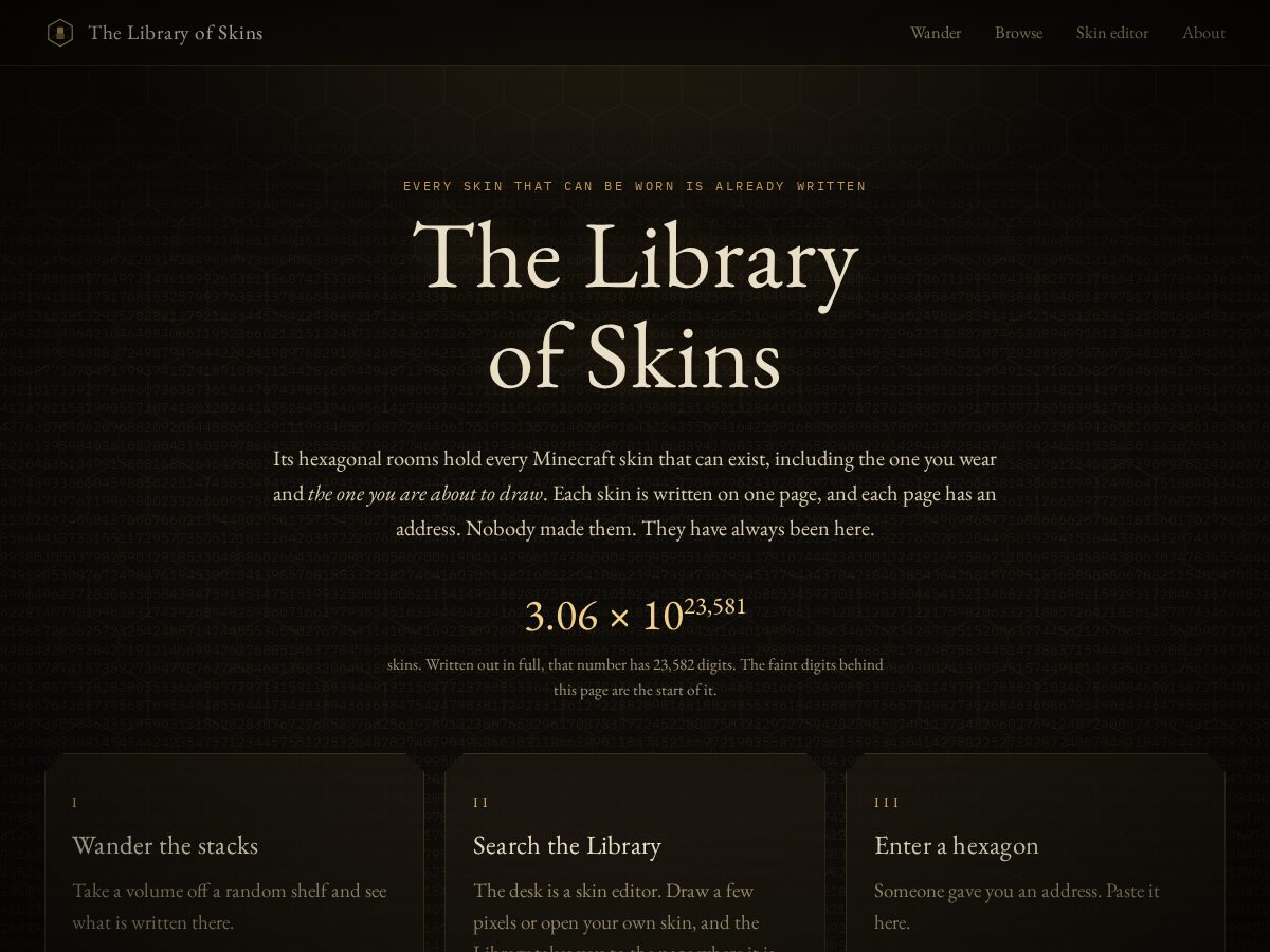 Landing-page snapshot of libraryofskins.com