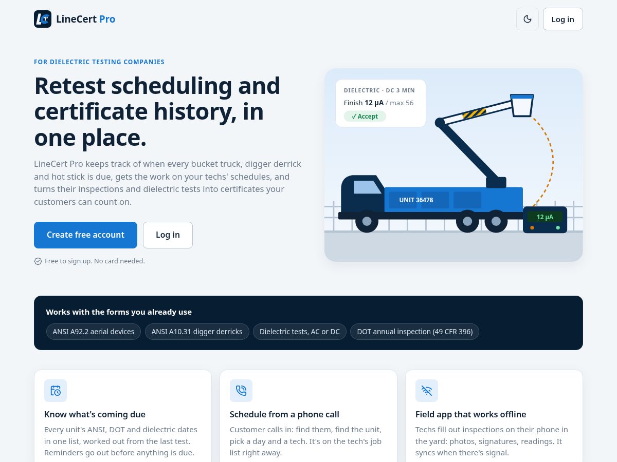 Landing-page snapshot of linecertpro.com