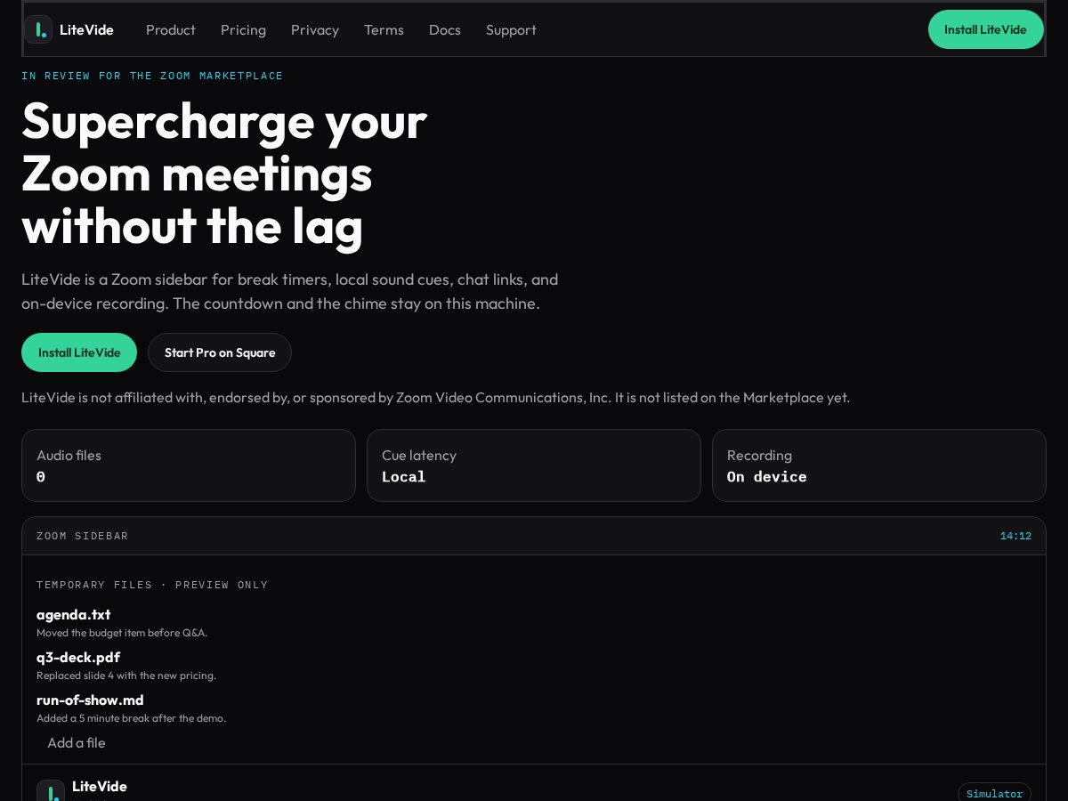 Landing-page snapshot of litevide.com